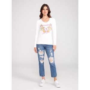 White Long Sleeve Triangle Flower T-Shirt