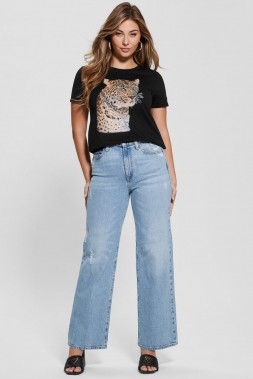 Black Short Sleeve Leopard Jewel T-Shirt