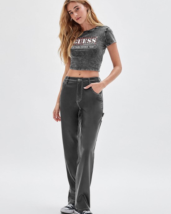 Guess Originals Black Raelyn Grid Logo Crop T-Shirt
