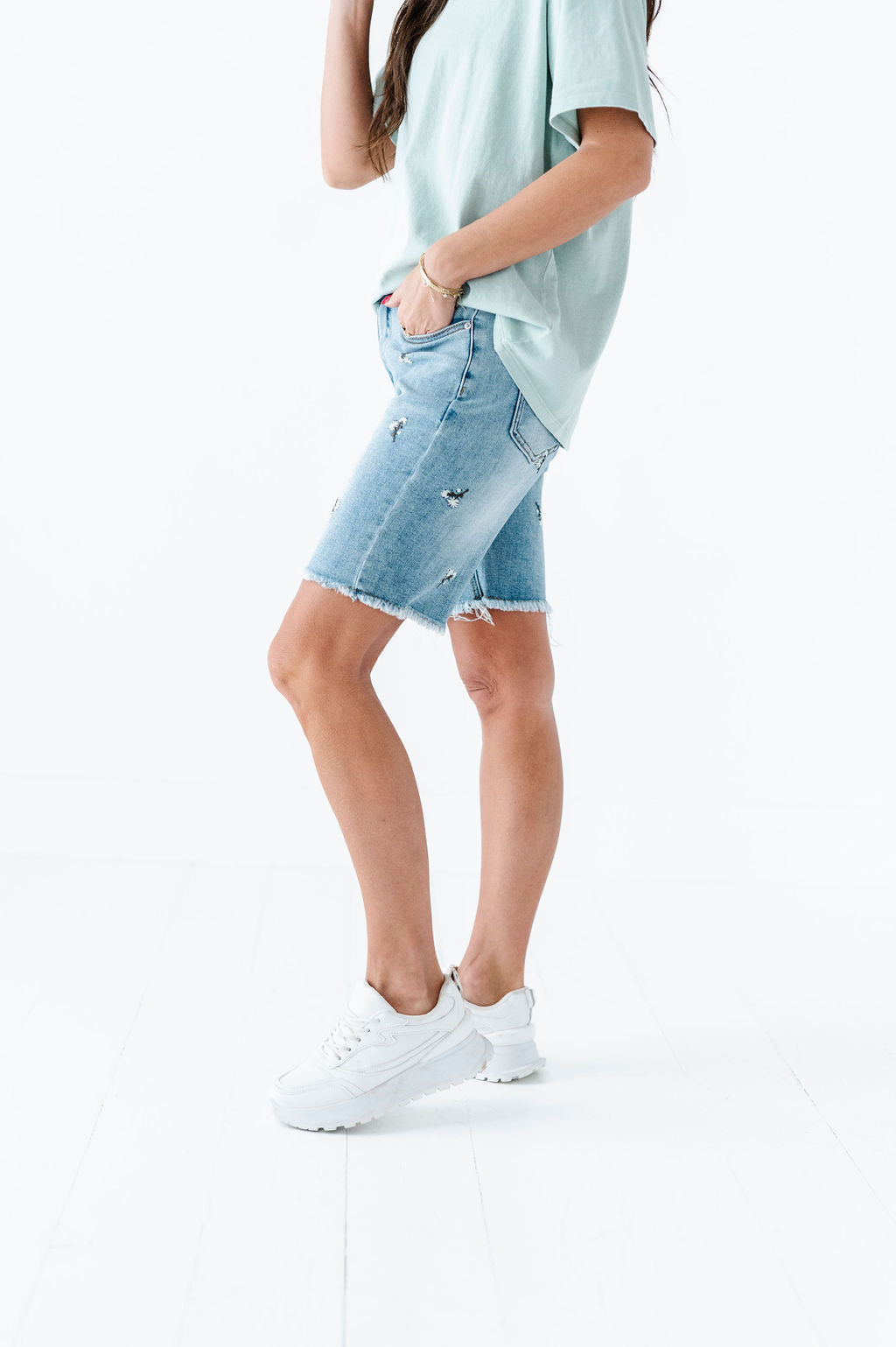 Sunny Embroidered Denim Bermuda Shorts Sunny Embroidered Denim Bermuda Shorts