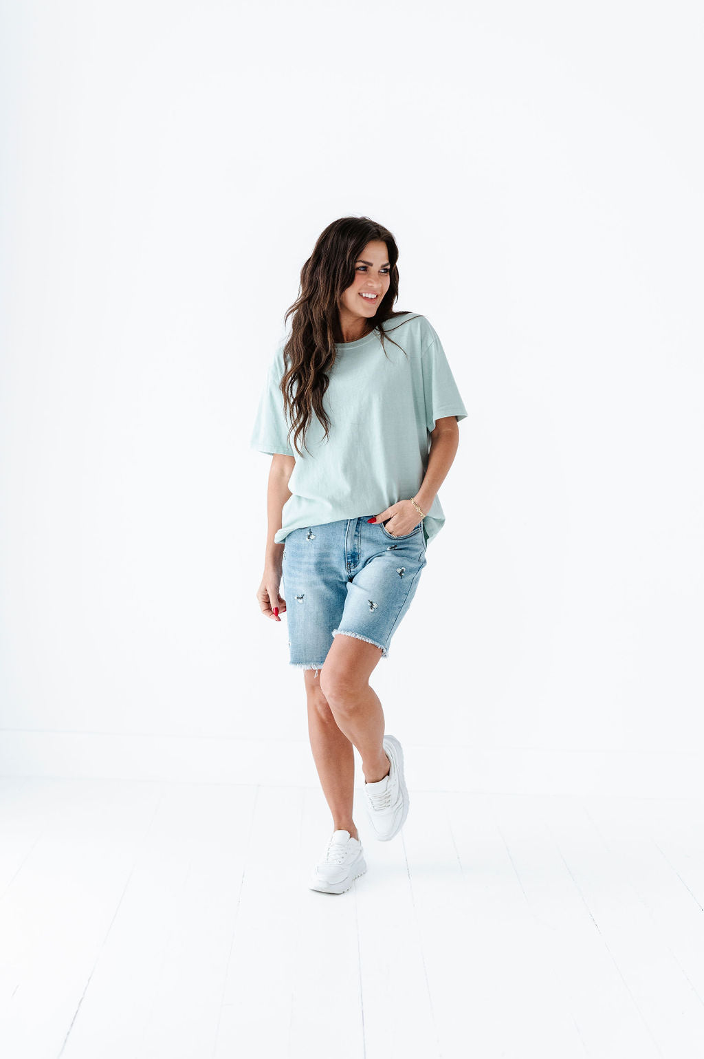 Sunny Embroidered Denim Bermuda Shorts Sunny Embroidered Denim Bermuda Shorts