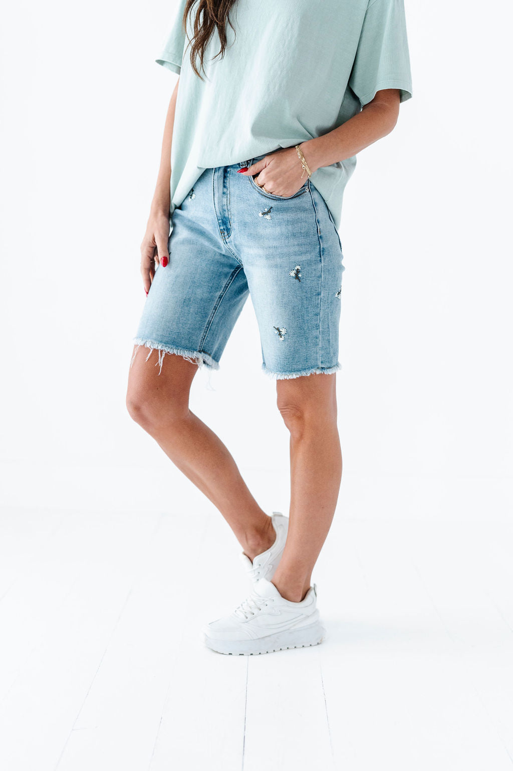 Sunny Embroidered Denim Bermuda Shorts Sunny Embroidered Denim Bermuda Shorts