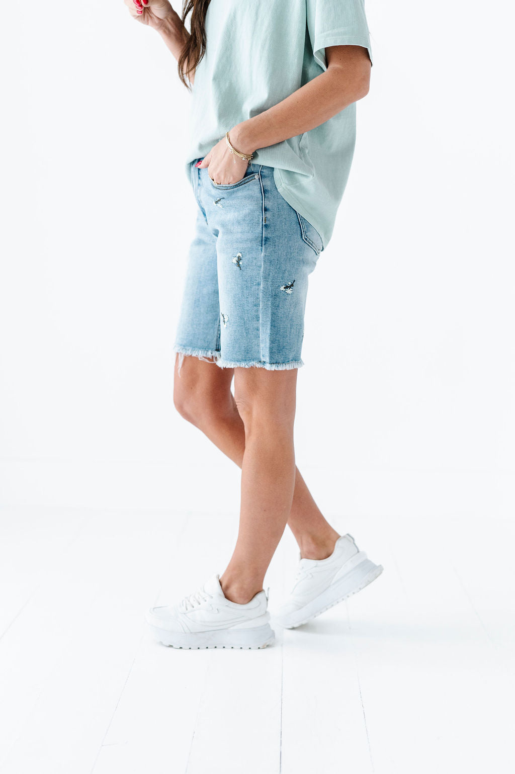 Sunny Embroidered Denim Bermuda Shorts Sunny Embroidered Denim Bermuda Shorts
