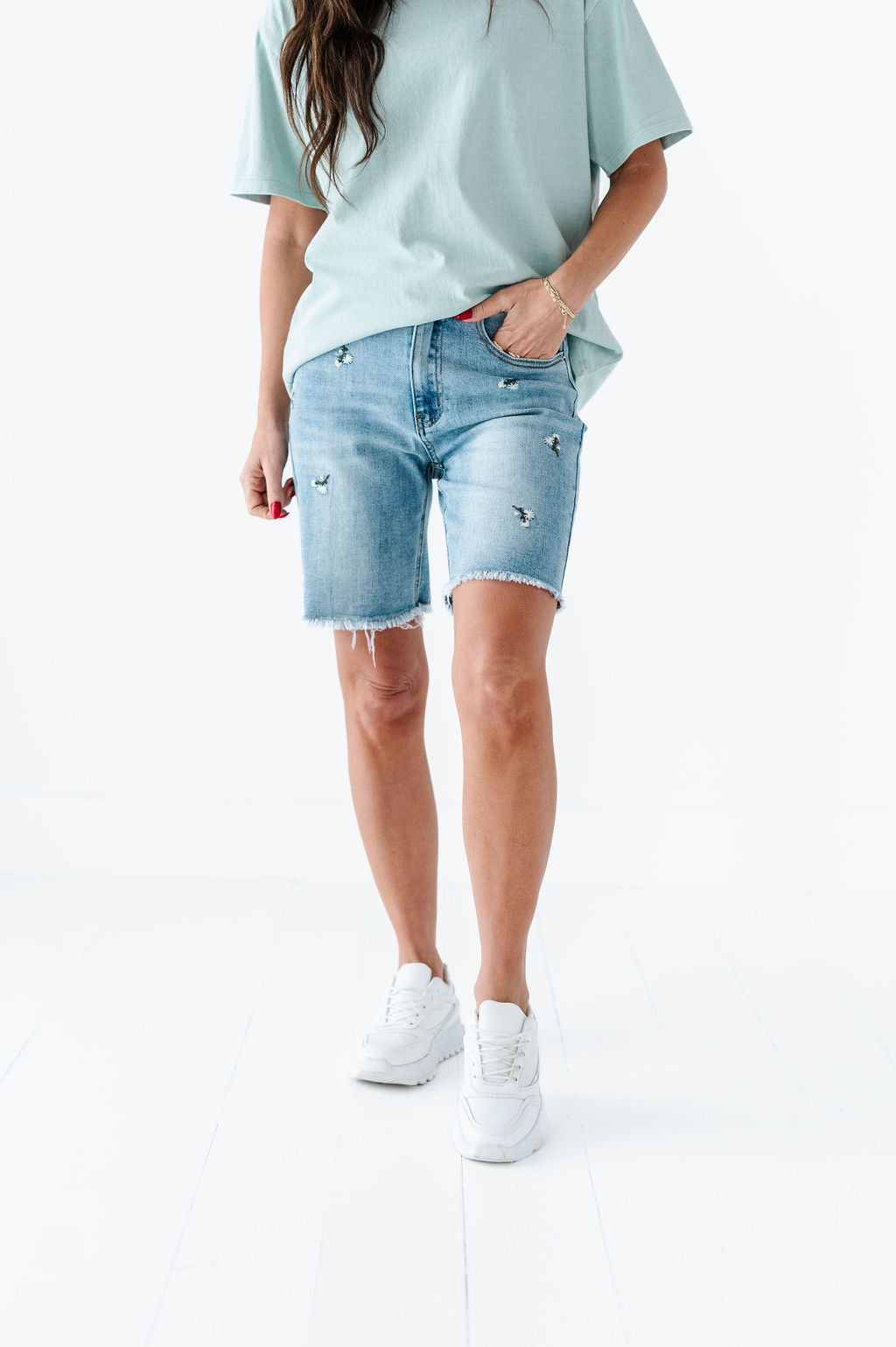Sunny Embroidered Denim Bermuda Shorts Sunny Embroidered Denim Bermuda Shorts