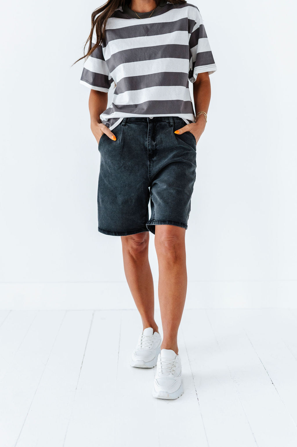 Jenna Denim Bermuda Shorts In Black Jenna Denim Bermuda Shorts In Black