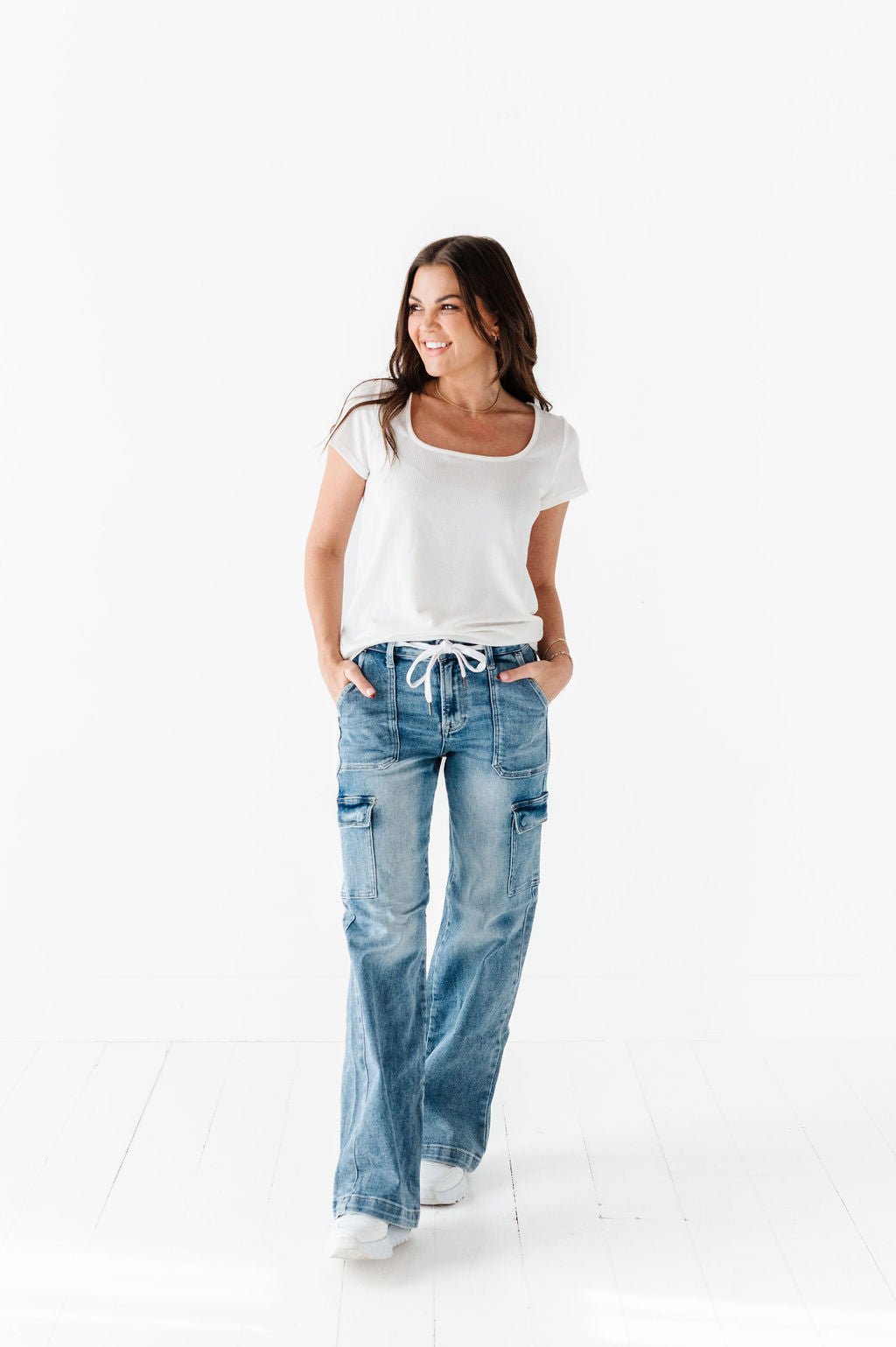 Heather Cargo Style Wide Leg Jeans Heather Cargo Style Wide Leg Jeans