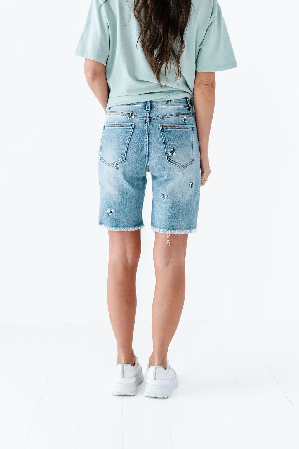 Sunny Embroidered Denim Bermuda Shorts Sunny Embroidered Denim Bermuda Shorts