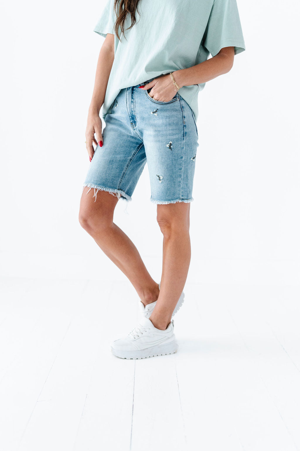Sunny Embroidered Denim Bermuda Shorts Sunny Embroidered Denim Bermuda Shorts