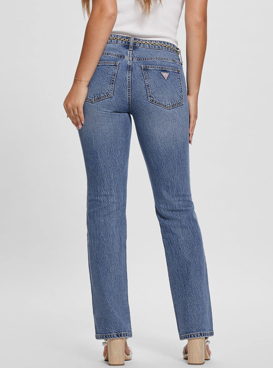 Mid-Rise G-Belt Sexy Straight Leg Denim Jeans In Lunar Blue Wash Mid-Rise G-Belt Sexy Straight Leg Denim Jeans In Lunar Blue Wash